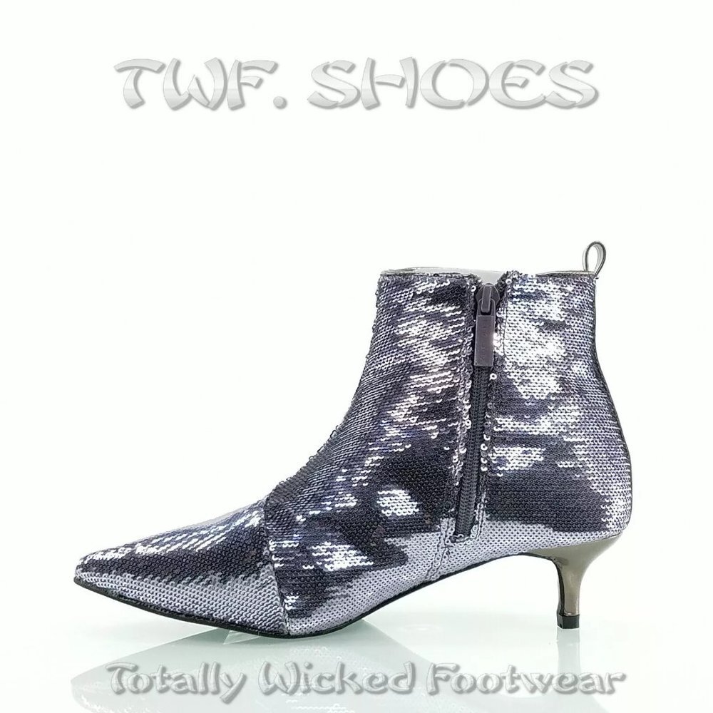 Size 8 Pewter Sequin Kitten Heels Ankle Boots - Picture 6 of 6